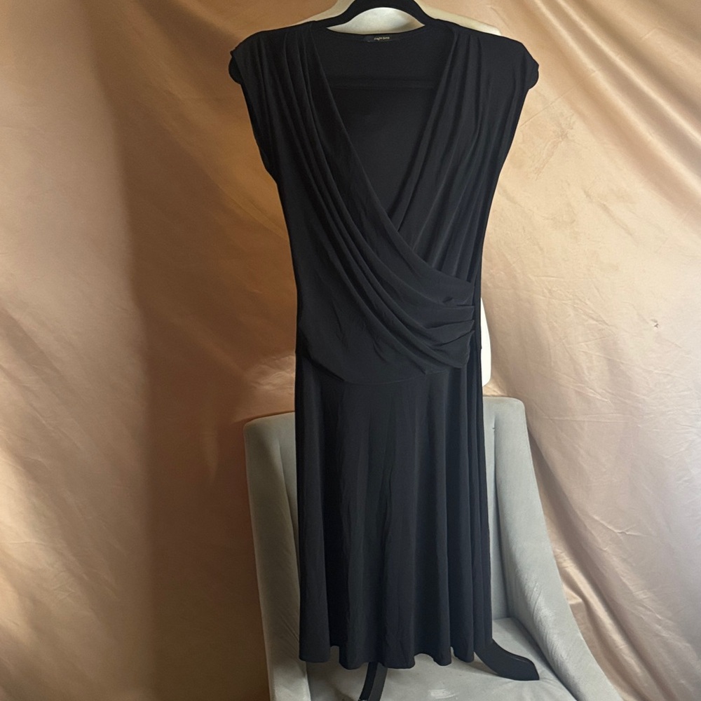 Soprano Black Draped V-Neck Midi Dress